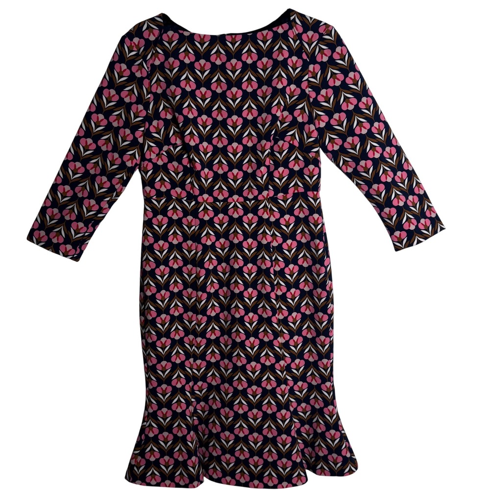 Boden Floral Shift Dress Pink Blue Retro Mod 3/4 Sleeve Womens US 2P W0400